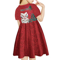 Maori Wheku Meri Kirihimete Personalised Kid Short Sleeve Dress All Red Indigenous Maori Motif LT9 - Polynesian Pride