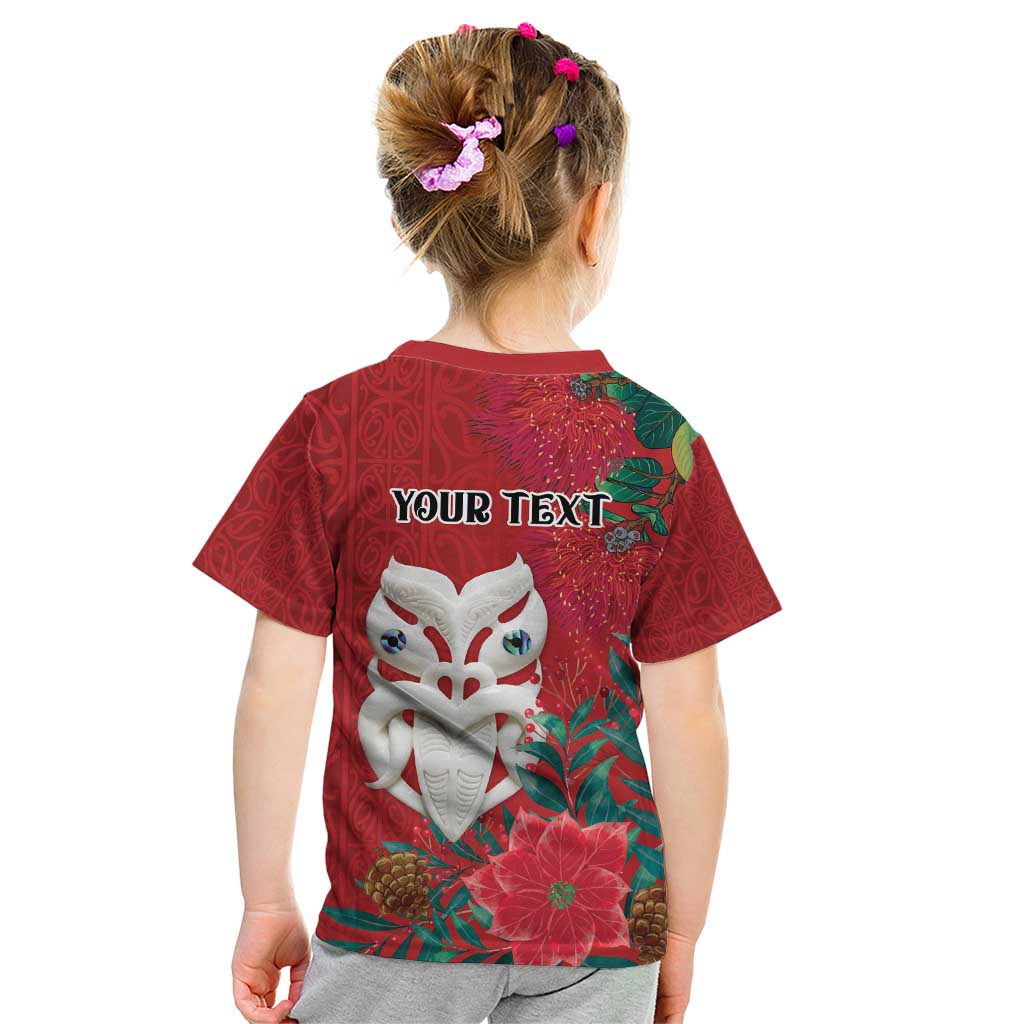 Maori Wheku Meri Kirihimete Personalised Kid T Shirt All Red Indigenous Maori Motif LT9 - Polynesian Pride