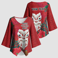 Maori Wheku Meri Kirihimete Personalised Kimono Sleeve Blouse All Red Indigenous Maori Motif LT9 - Polynesian Pride
