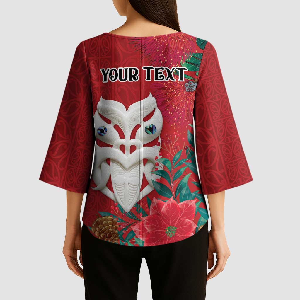 Maori Wheku Meri Kirihimete Personalised Kimono Sleeve Blouse All Red Indigenous Maori Motif LT9 - Polynesian Pride