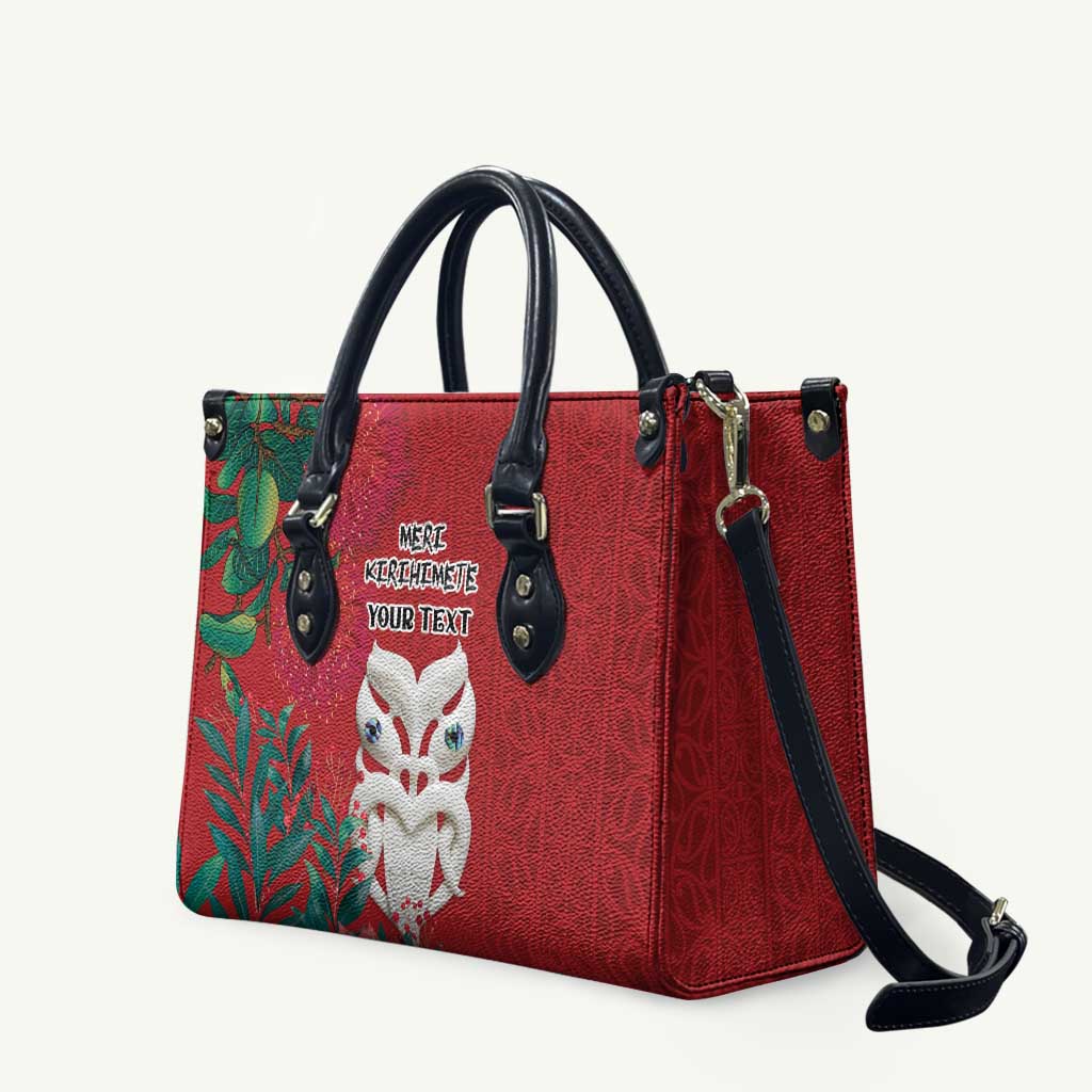 Maori Wheku Meri Kirihimete Personalised Leather Bag All Red Indigenous Maori Motif - Polynesian Pride