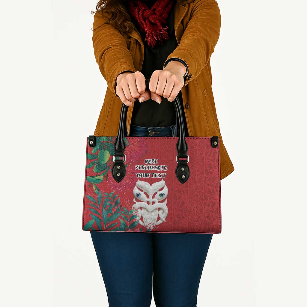 Maori Wheku Meri Kirihimete Personalised Leather Bag All Red Indigenous Maori Motif - Polynesian Pride