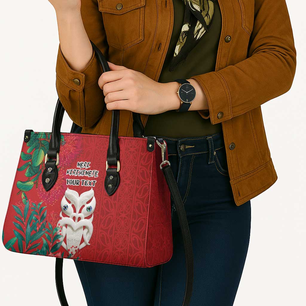 Maori Wheku Meri Kirihimete Personalised Leather Bag All Red Indigenous Maori Motif - Polynesian Pride