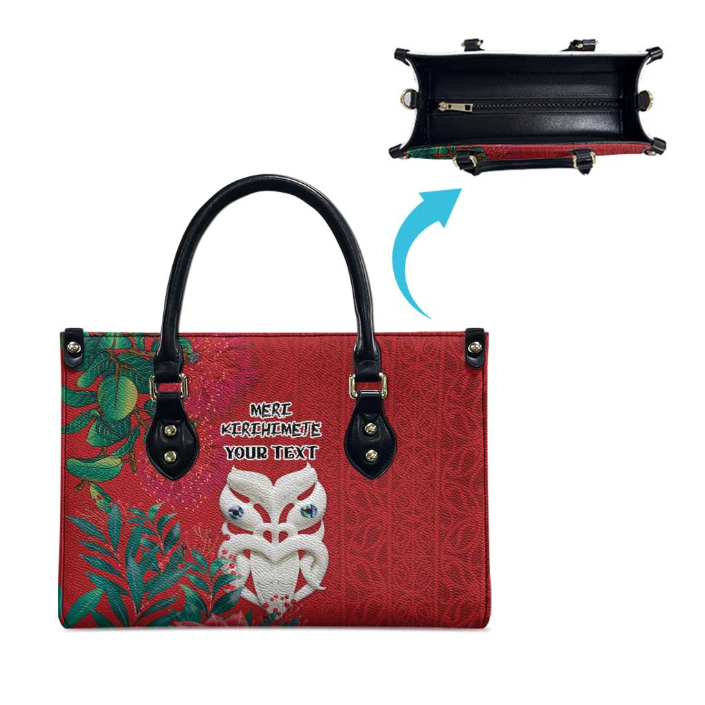 Maori Wheku Meri Kirihimete Personalised Leather Bag All Red Indigenous Maori Motif - Polynesian Pride