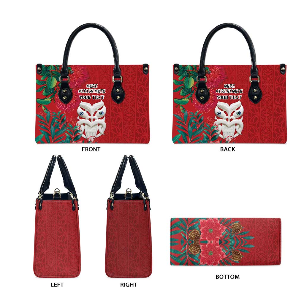 Maori Wheku Meri Kirihimete Personalised Leather Bag All Red Indigenous Maori Motif - Polynesian Pride