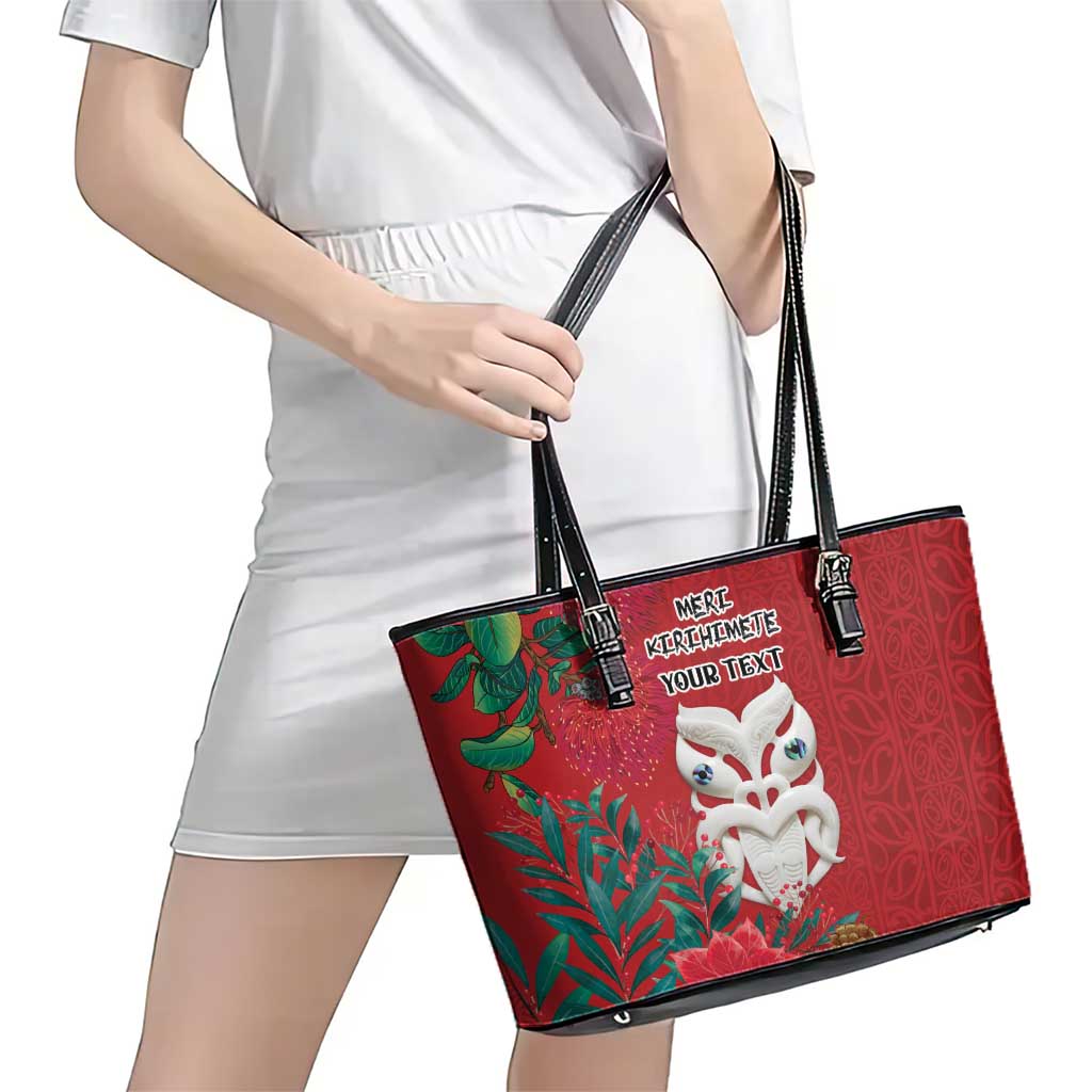 Maori Wheku Meri Kirihimete Personalised Leather Tote Bag All Red Indigenous Maori Motif LT9 - Polynesian Pride