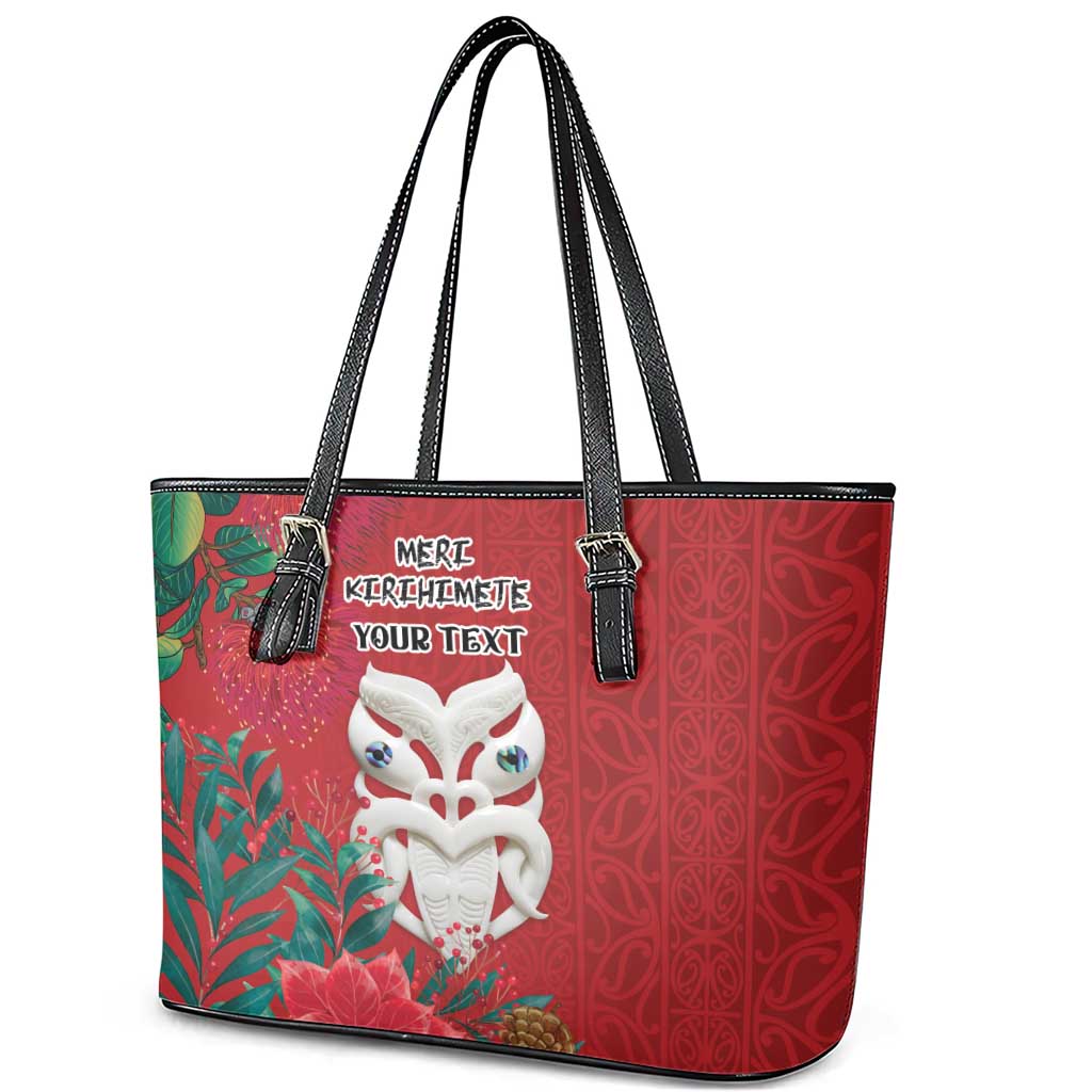 Maori Wheku Meri Kirihimete Personalised Leather Tote Bag All Red Indigenous Maori Motif LT9 - Polynesian Pride