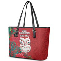 Maori Wheku Meri Kirihimete Personalised Leather Tote Bag All Red Indigenous Maori Motif LT9 - Polynesian Pride