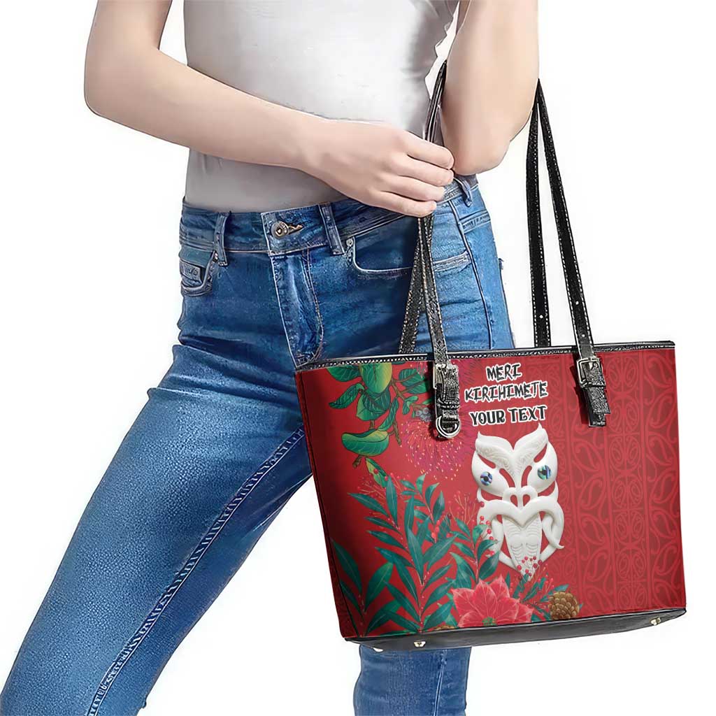 Maori Wheku Meri Kirihimete Personalised Leather Tote Bag All Red Indigenous Maori Motif LT9 - Polynesian Pride