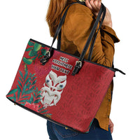 Maori Wheku Meri Kirihimete Personalised Leather Tote Bag All Red Indigenous Maori Motif LT9 - Polynesian Pride