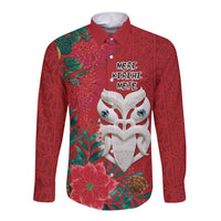 Maori Wheku Meri Kirihimete Personalised Long Sleeve Button Shirt All Red Indigenous Maori Motif - Polynesian Pride