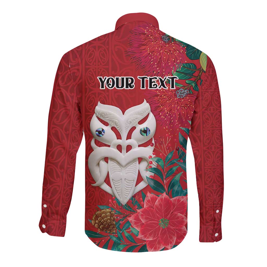 Maori Wheku Meri Kirihimete Personalised Long Sleeve Button Shirt All Red Indigenous Maori Motif - Polynesian Pride