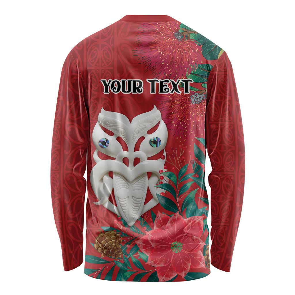 Maori Wheku Meri Kirihimete Personalised Long Sleeve Shirt All Red Indigenous Maori Motif LT9 - Polynesian Pride