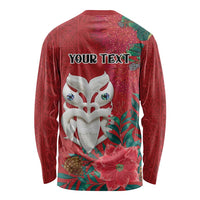Maori Wheku Meri Kirihimete Personalised Long Sleeve Shirt All Red Indigenous Maori Motif LT9 - Polynesian Pride