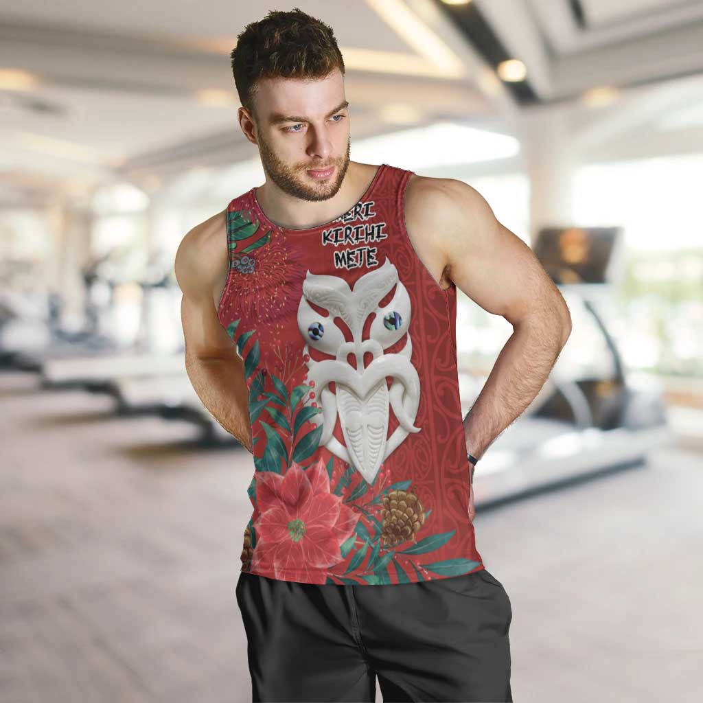 Maori Wheku Meri Kirihimete Personalised Men Tank Top All Red Indigenous Maori Motif LT9 Red - Polynesian Pride