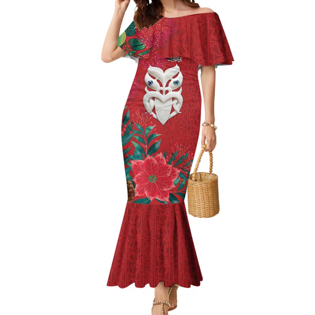Maori Wheku Meri Kirihimete Personalised Mermaid Dress All Red Indigenous Maori Motif - Polynesian Pride