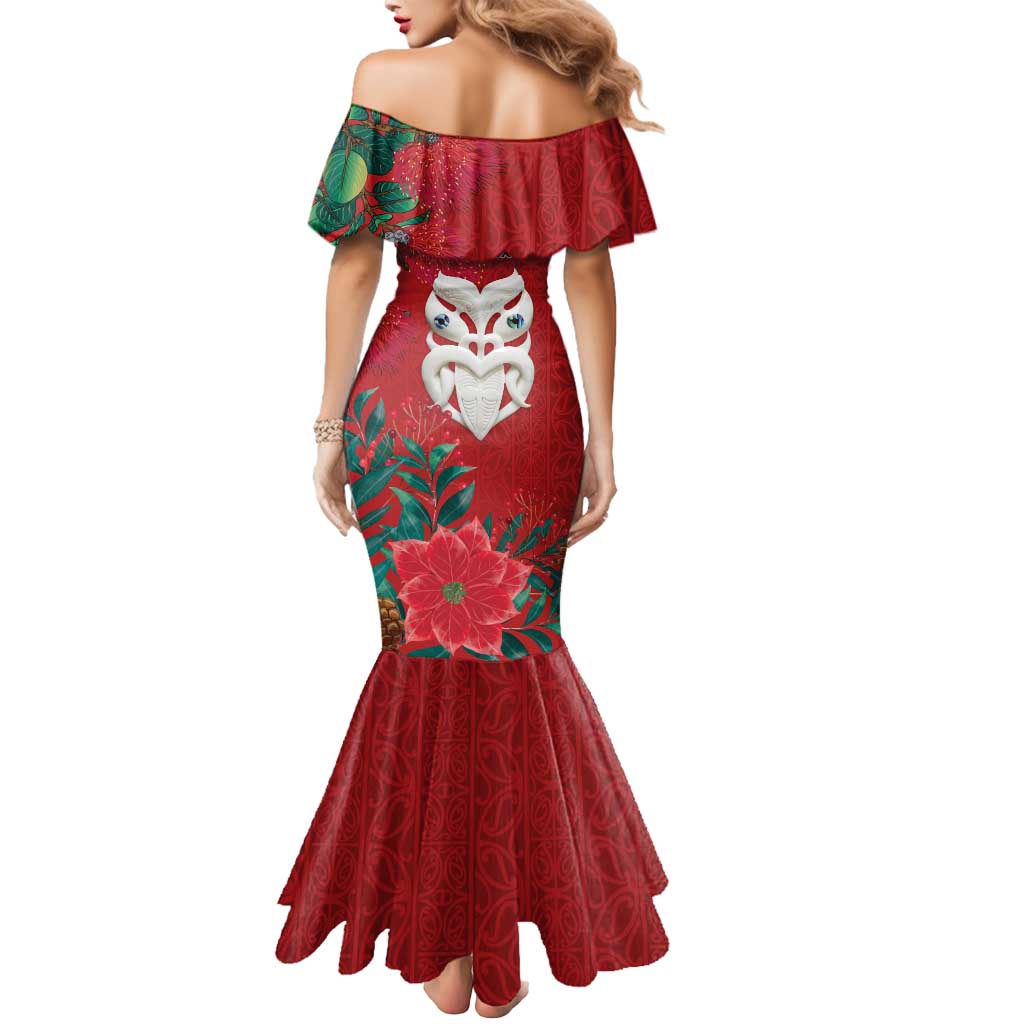 Maori Wheku Meri Kirihimete Personalised Mermaid Dress All Red Indigenous Maori Motif LT9 - Polynesian Pride