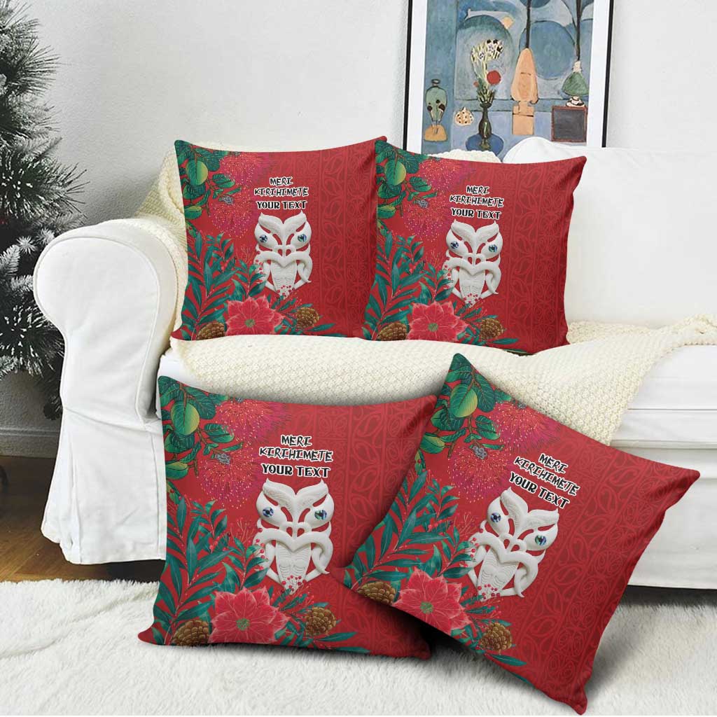 Maori Wheku Meri Kirihimete Personalised Pillow Cover All Red Indigenous Maori Motif - Polynesian Pride