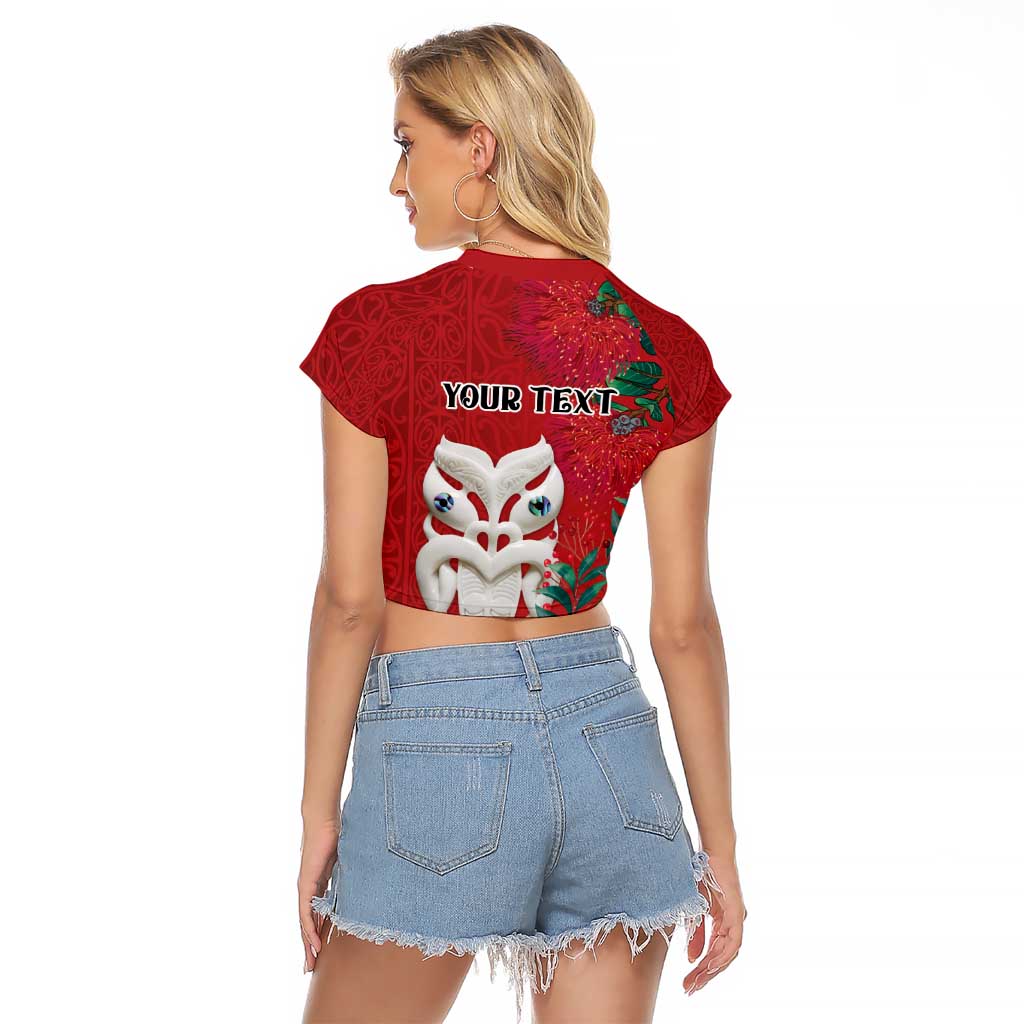Maori Wheku Meri Kirihimete Personalised Raglan Cropped T Shirt All Red Indigenous Maori Motif LT9 - Polynesian Pride