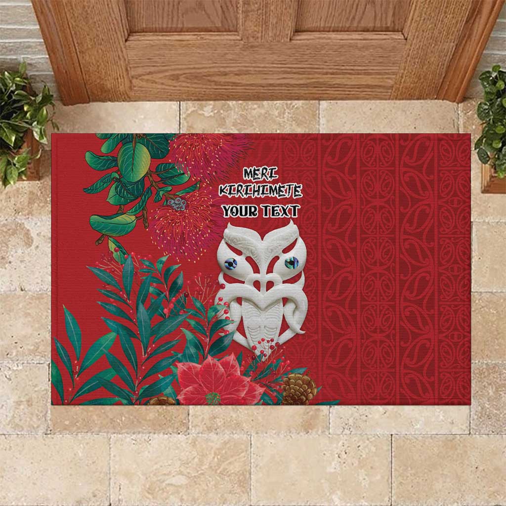 Maori Wheku Meri Kirihimete Personalised Rubber Doormat All Red Indigenous Maori Motif LT9 Red - Polynesian Pride