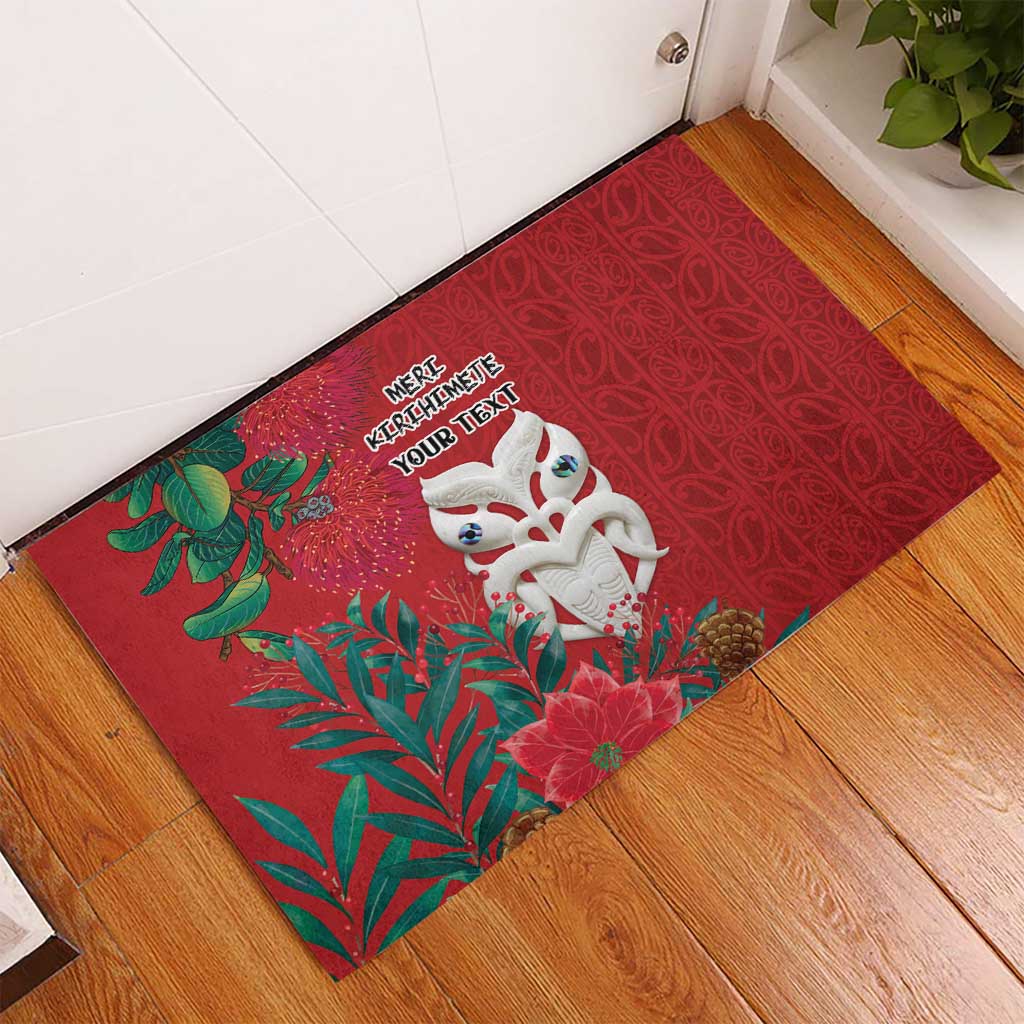Maori Wheku Meri Kirihimete Personalised Rubber Doormat All Red Indigenous Maori Motif LT9 - Polynesian Pride