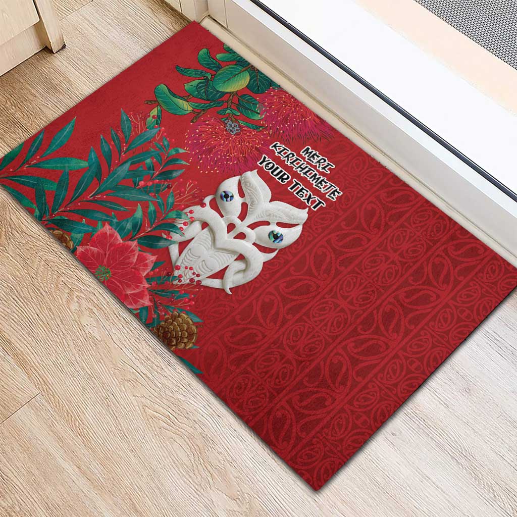 Maori Wheku Meri Kirihimete Personalised Rubber Doormat All Red Indigenous Maori Motif LT9 - Polynesian Pride