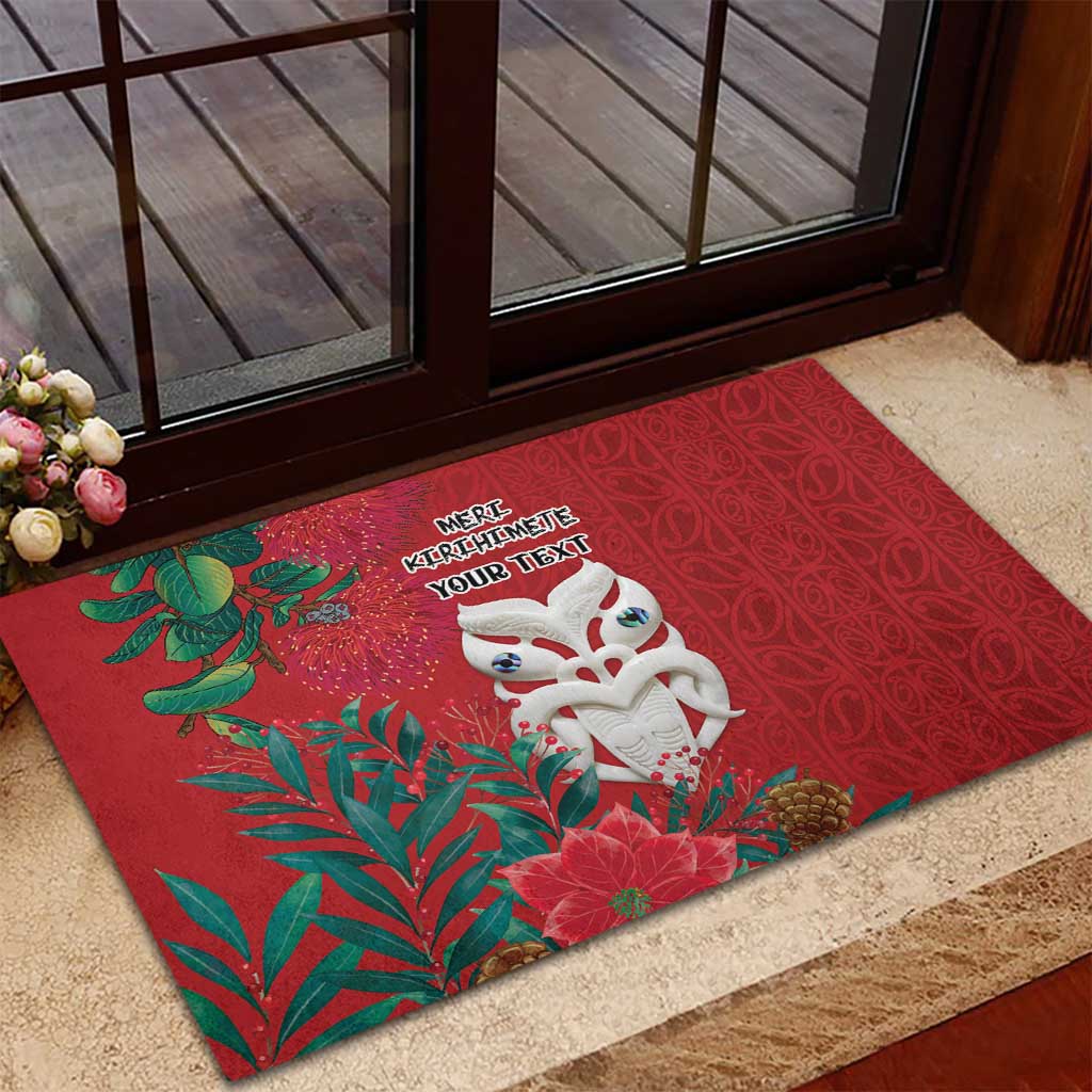 Maori Wheku Meri Kirihimete Personalised Rubber Doormat All Red Indigenous Maori Motif LT9 - Polynesian Pride