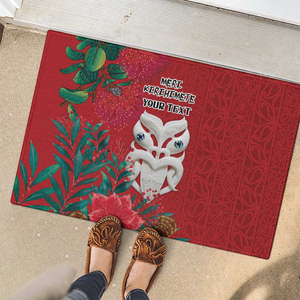 Maori Wheku Meri Kirihimete Personalised Rubber Doormat All Red Indigenous Maori Motif LT9 - Polynesian Pride