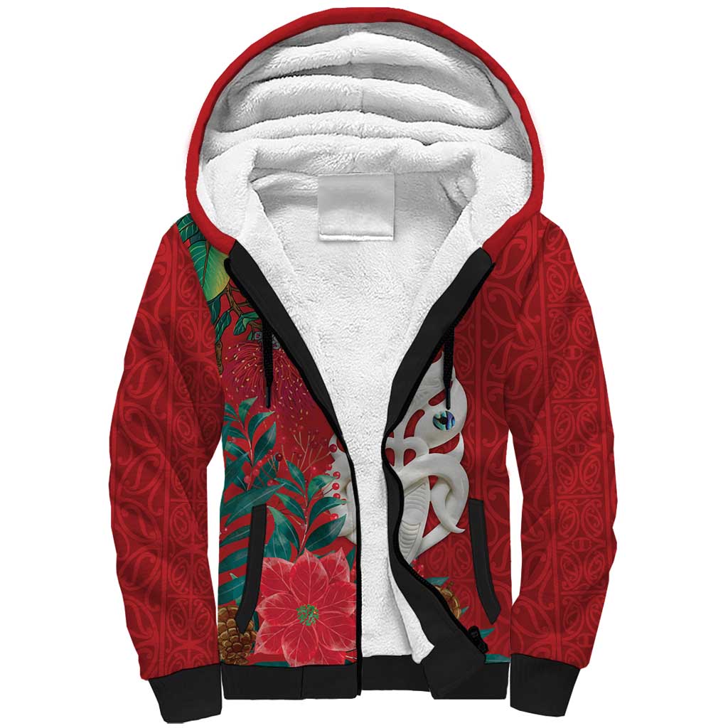 Maori Wheku Meri Kirihimete Personalised Sherpa Hoodie All Red Indigenous Maori Motif LT9 Unisex Red - Polynesian Pride