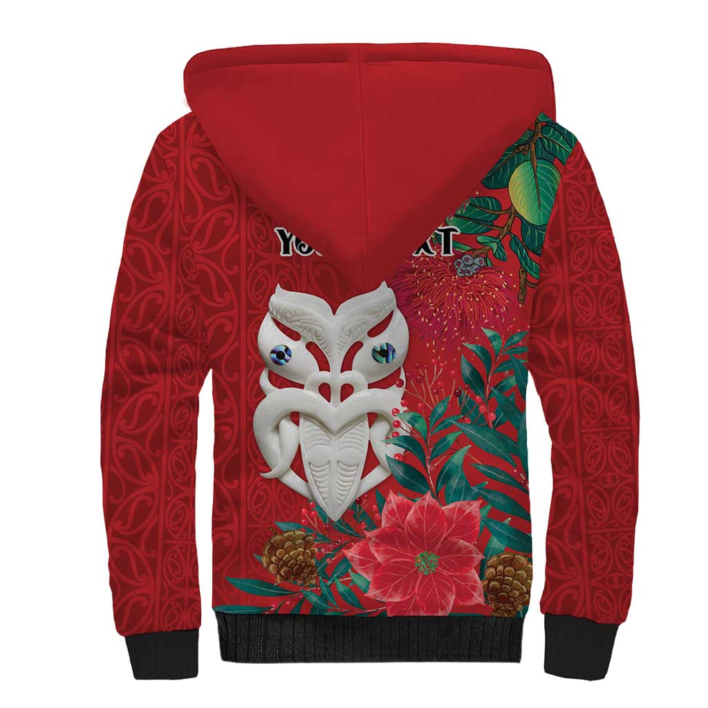 Maori Wheku Meri Kirihimete Personalised Sherpa Hoodie All Red Indigenous Maori Motif LT9 - Polynesian Pride