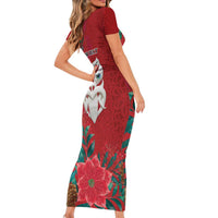 Maori Wheku Meri Kirihimete Personalised Short Sleeve Bodycon Dress All Red Indigenous Maori Motif LT9 - Polynesian Pride