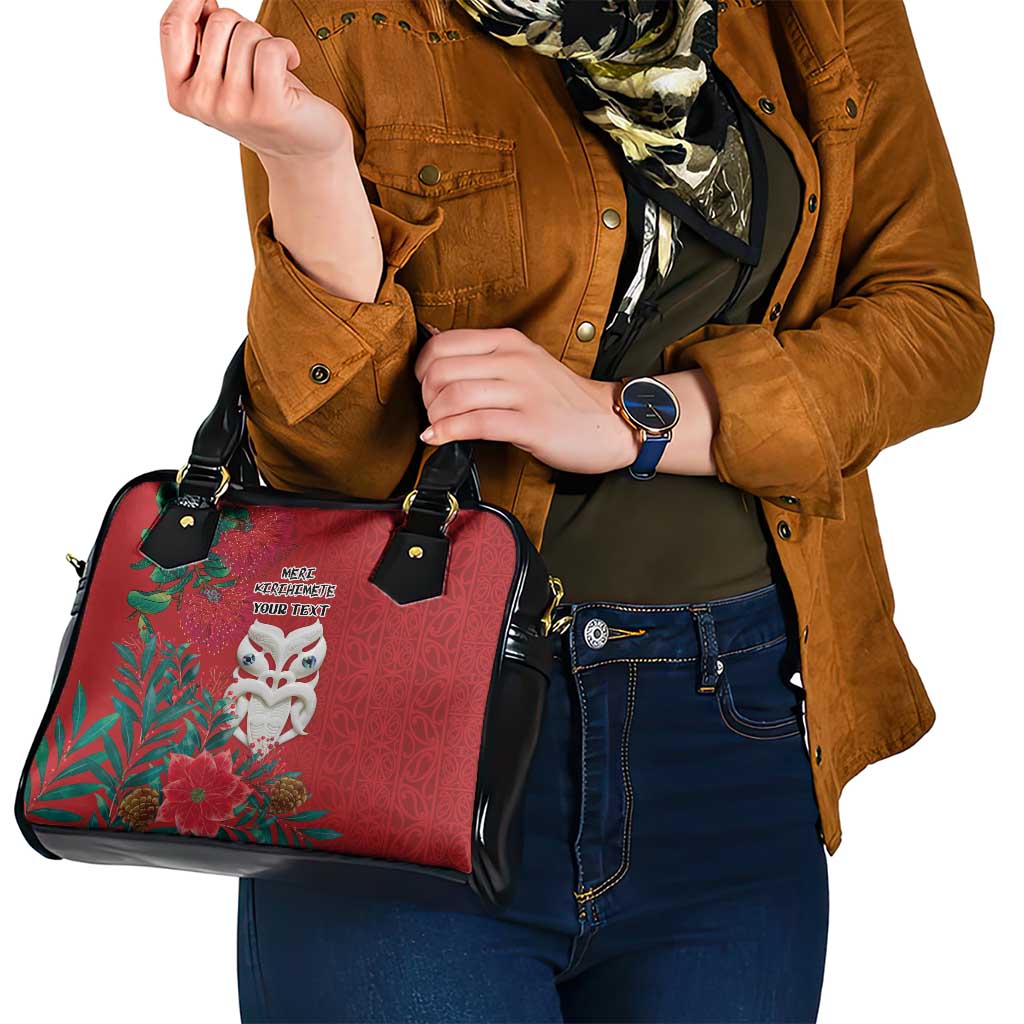 Maori Wheku Meri Kirihimete Personalised Shoulder Handbag All Red Indigenous Maori Motif - Polynesian Pride