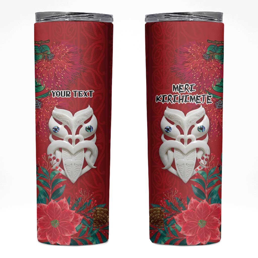 Maori Wheku Meri Kirihimete Personalised Skinny Tumbler All Red Indigenous Maori Motif LT9 Red - Polynesian Pride