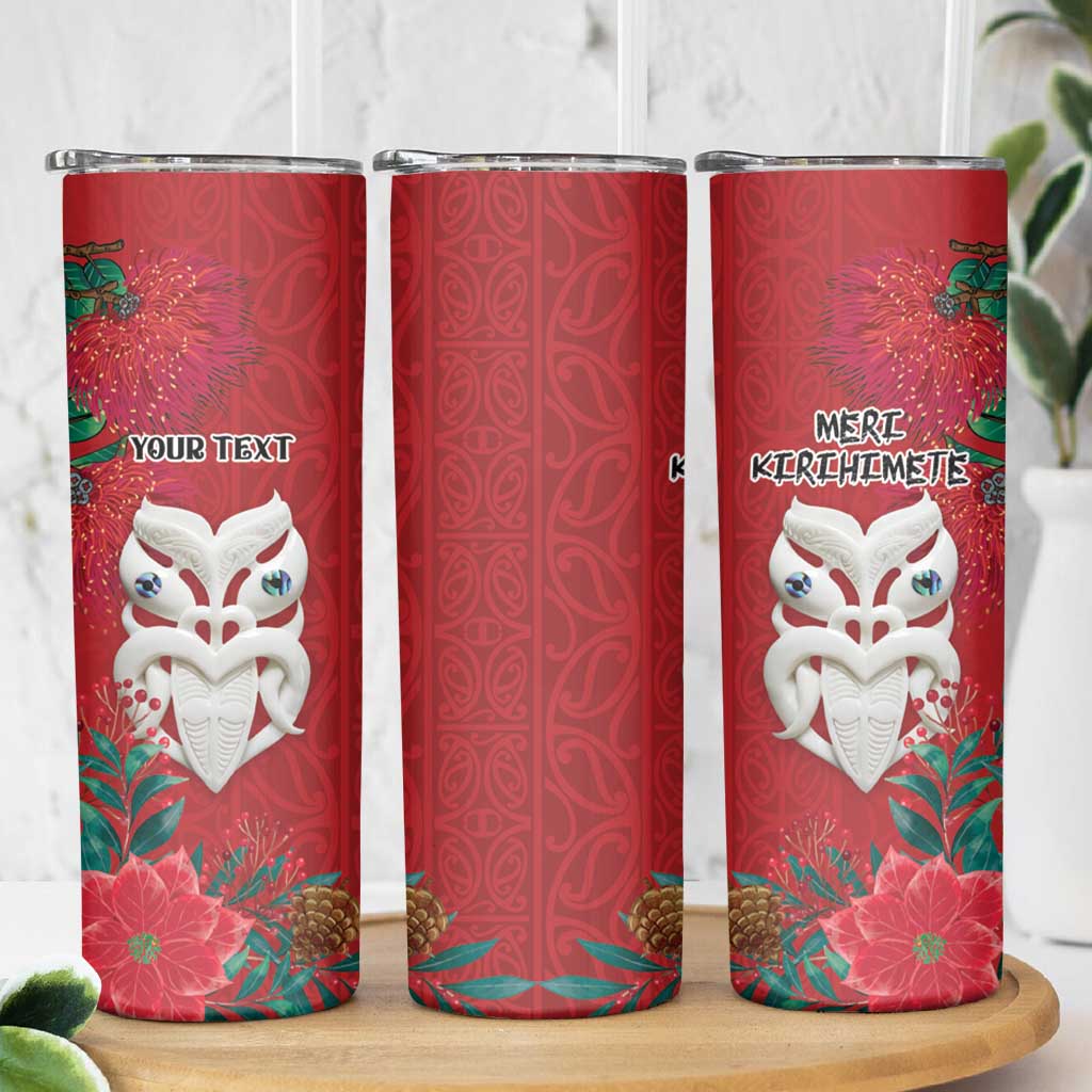 Maori Wheku Meri Kirihimete Personalised Skinny Tumbler All Red Indigenous Maori Motif LT9 - Polynesian Pride