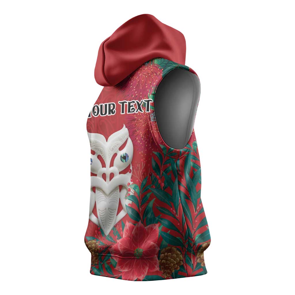 Maori Wheku Meri Kirihimete Personalised Sleeveless Hoodie All Red Indigenous Maori Motif LT9 - Polynesian Pride