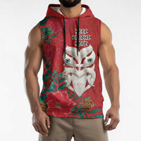 Maori Wheku Meri Kirihimete Personalised Sleeveless Hoodie All Red Indigenous Maori Motif LT9 - Polynesian Pride