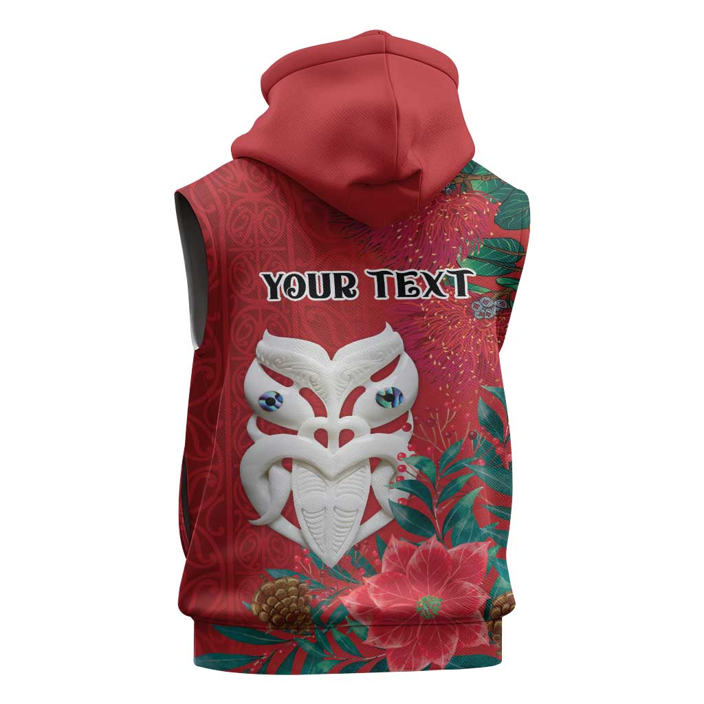 Maori Wheku Meri Kirihimete Personalised Sleeveless Zip Hoodie All Red Indigenous Maori Motif LT9 - Polynesian Pride