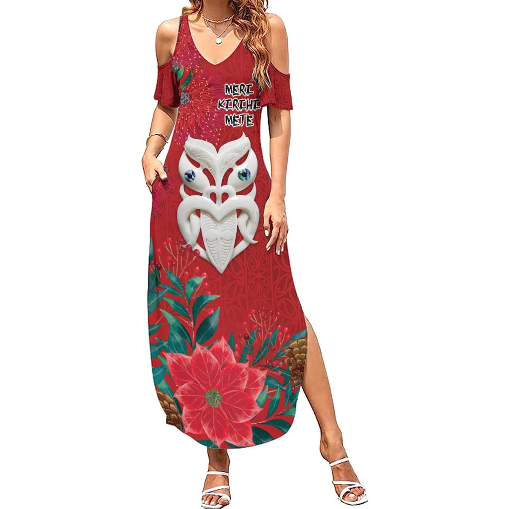 Maori Wheku Meri Kirihimete Personalised Summer Maxi Dress All Red Indigenous Maori Motif LT9 Women Red - Polynesian Pride