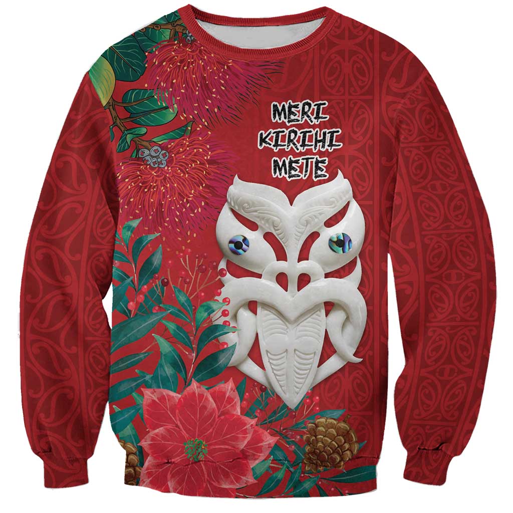Maori Wheku Meri Kirihimete Personalised Sweatshirt All Red Indigenous Maori Motif LT9 Unisex Red - Polynesian Pride