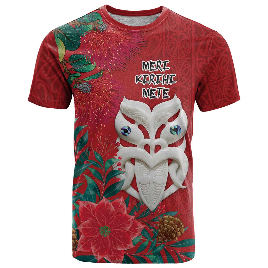 Maori Wheku Meri Kirihimete Personalised T Shirt All Red Indigenous Maori Motif LT9 Red - Polynesian Pride