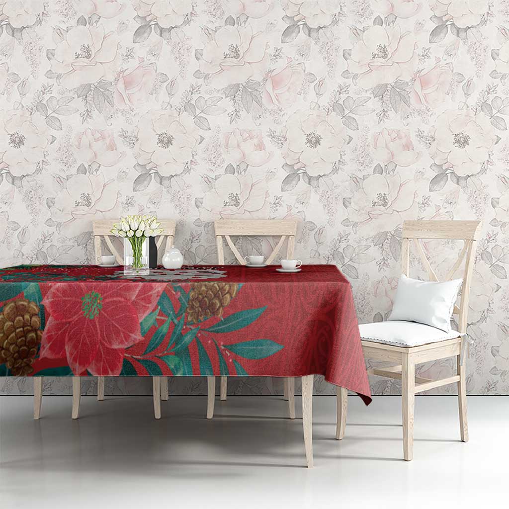 Maori Wheku Meri Kirihimete Personalised Tablecloth All Red Indigenous Maori Motif - Polynesian Pride