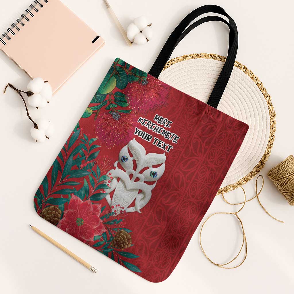 Maori Wheku Meri Kirihimete Personalised Tote Bag All Red Indigenous Maori Motif - Polynesian Pride