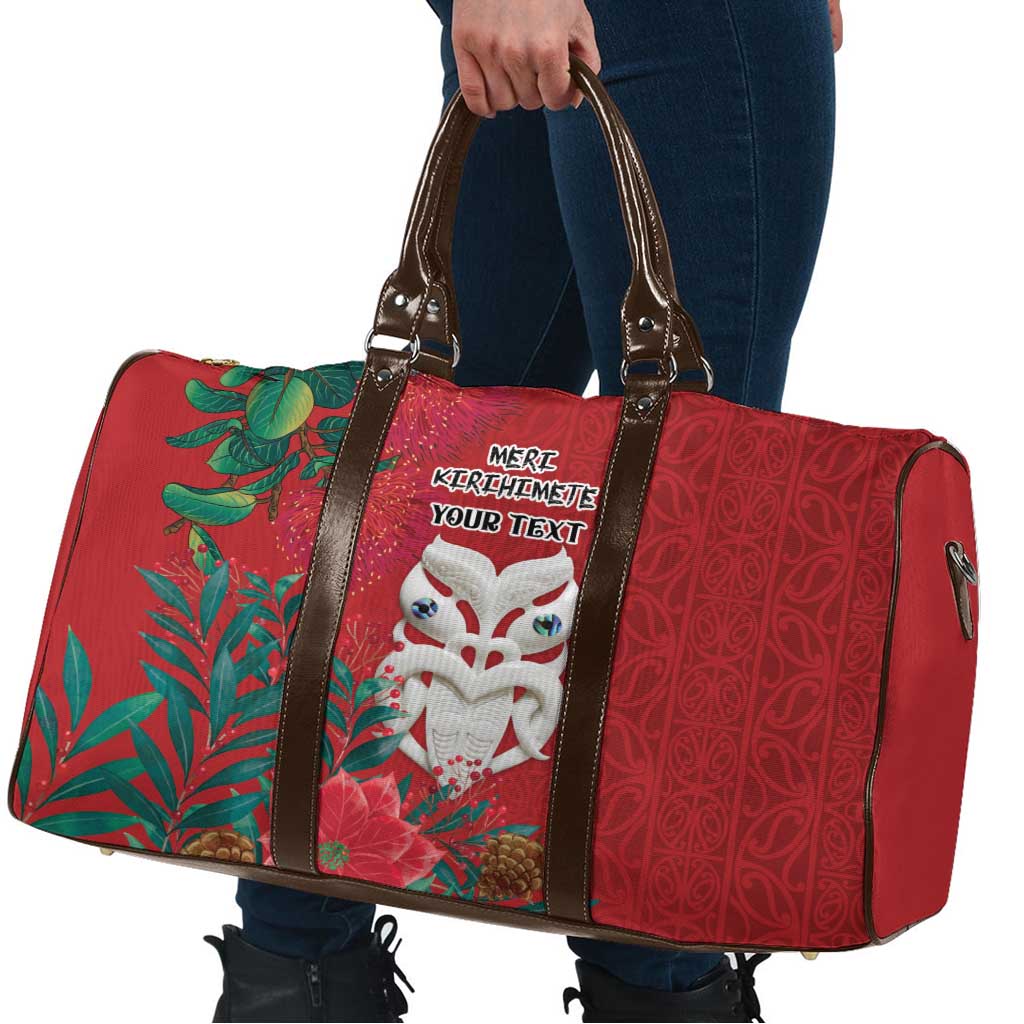 Maori Wheku Meri Kirihimete Personalised Travel Bag All Red Indigenous Maori Motif LT9 - Polynesian Pride