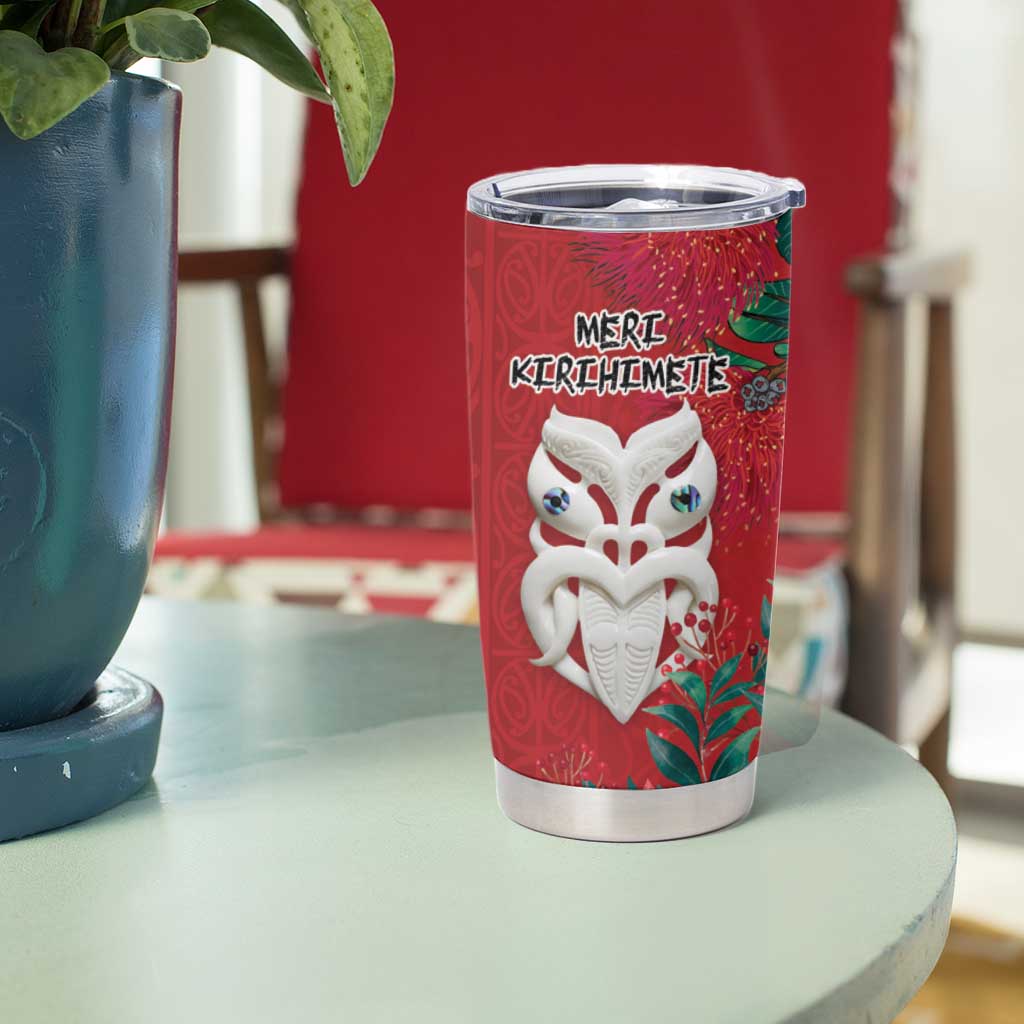 Maori Wheku Meri Kirihimete Personalised Tumbler Cup All Red Indigenous Maori Motif LT9 - Polynesian Pride
