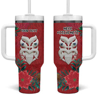Maori Wheku Meri Kirihimete Personalised Tumbler With Handle All Red Indigenous Maori Motif LT9 One Size: 40 oz Red - Polynesian Pride