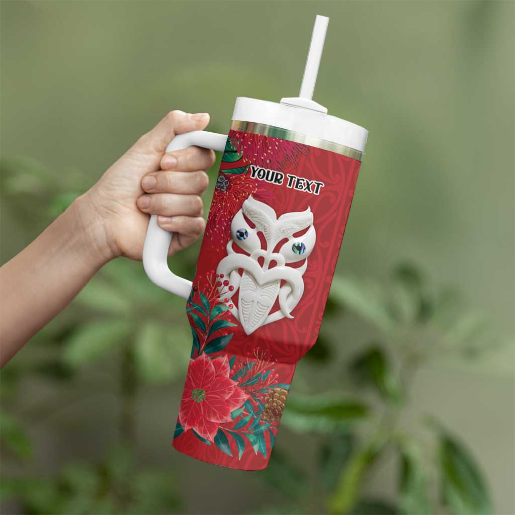 Maori Wheku Meri Kirihimete Personalised Tumbler With Handle All Red Indigenous Maori Motif LT9 - Polynesian Pride