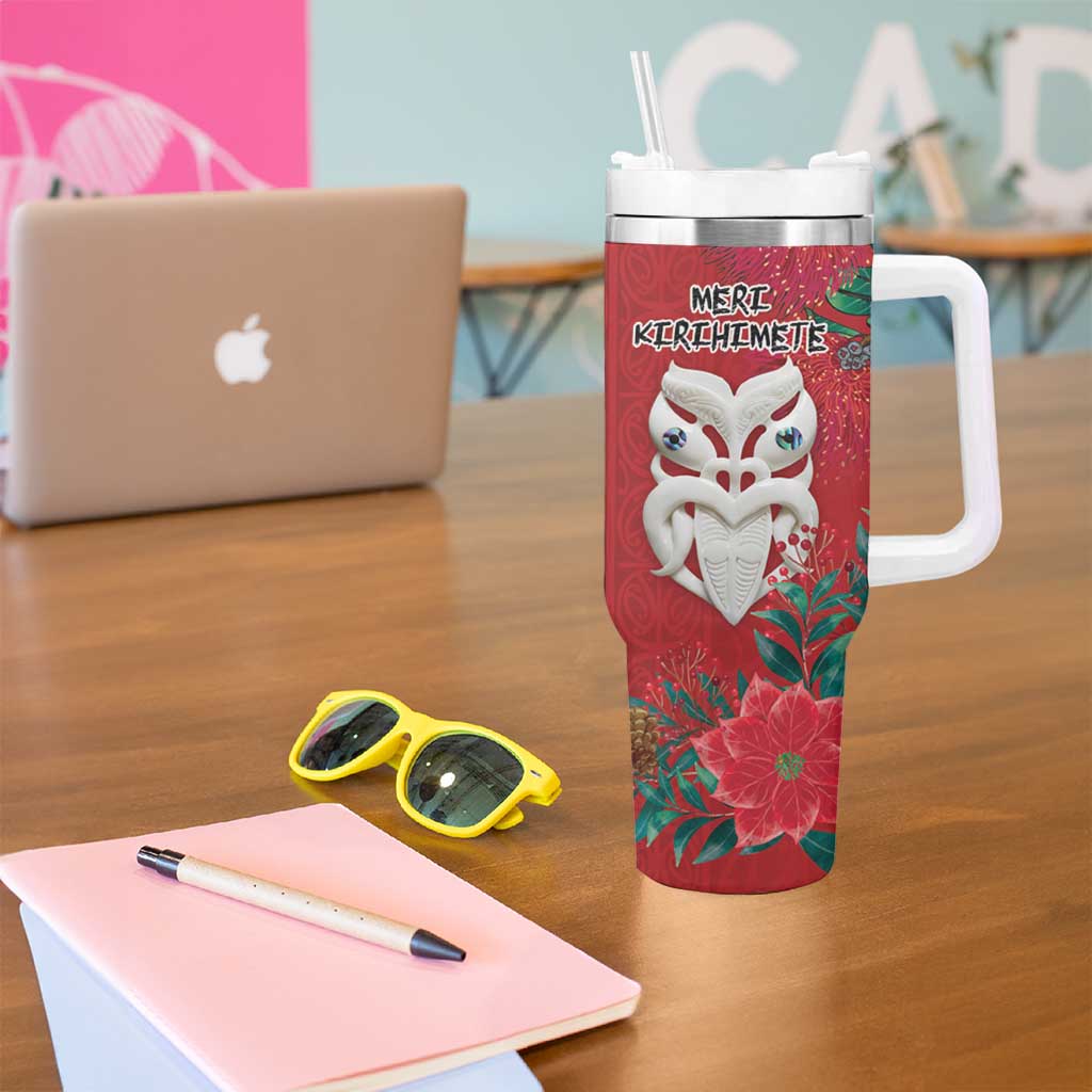 Maori Wheku Meri Kirihimete Personalised Tumbler With Handle All Red Indigenous Maori Motif LT9 - Polynesian Pride