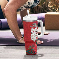 Maori Wheku Meri Kirihimete Personalised Tumbler With Handle All Red Indigenous Maori Motif LT9 - Polynesian Pride