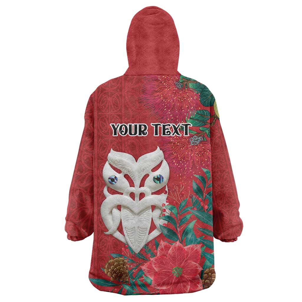 Maori Wheku Meri Kirihimete Personalised Wearable Blanket Hoodie All Red Indigenous Maori Motif LT9 - Polynesian Pride