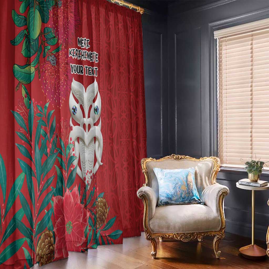 Maori Wheku Meri Kirihimete Personalised Window Curtain All Red Indigenous Maori Motif - Polynesian Pride